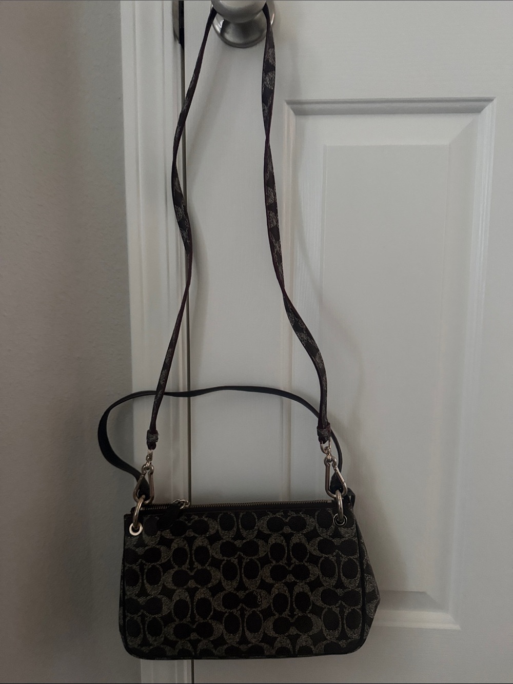 Coach Black Signature Jacquard Crossbody with Bronze Hardware